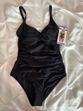 DKNY Black One-Piece Ruched Swimsuit